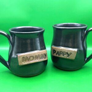 Alewine Studio Pottery Mommy Pappy Family Mug Cup 2007 Signed Gatlinburg Set